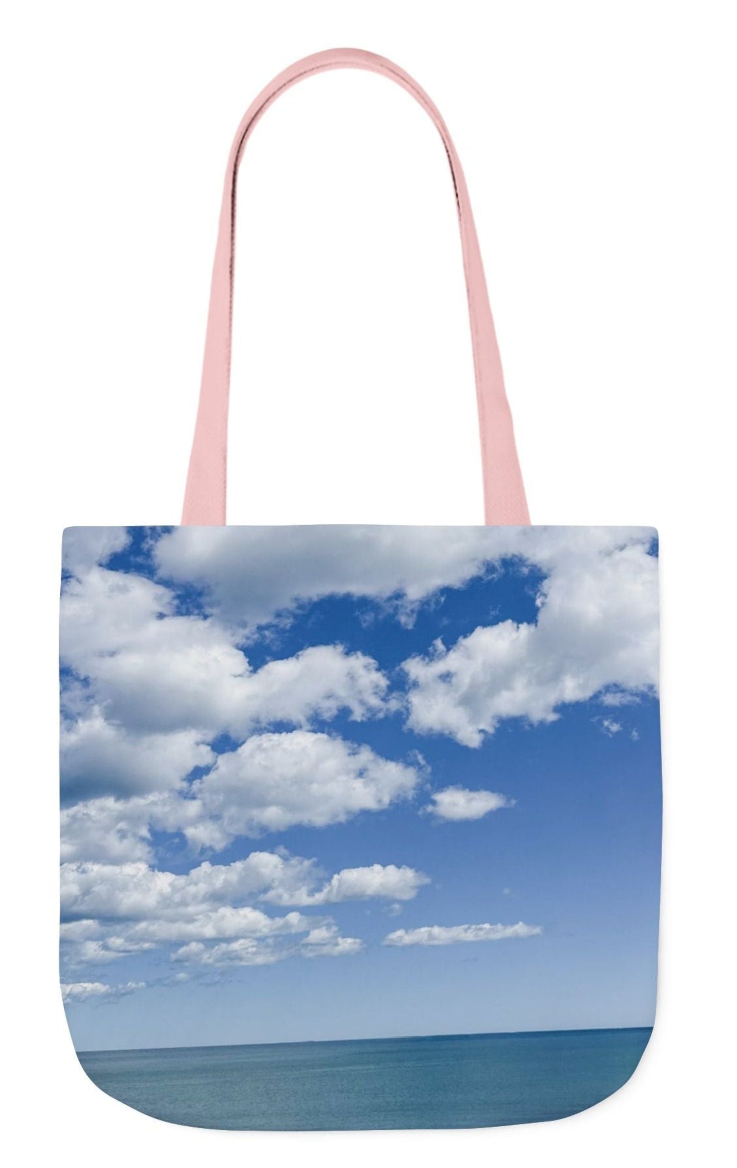 pet tote bag seaside bright white clouds 18 x 18 pink handles