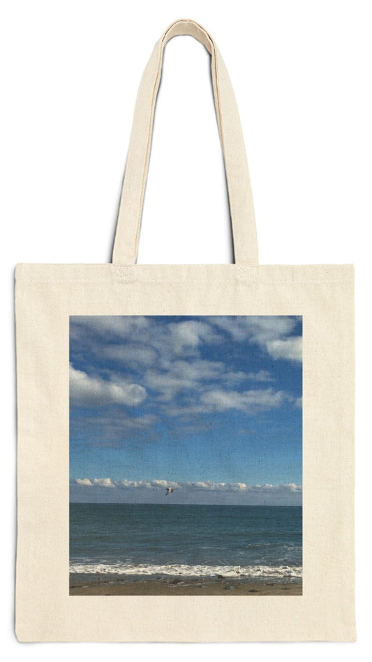 Beach Tote Bag Natural Color 15" x 16" Cotton Canvas Print on One Side. "Shore Bird"