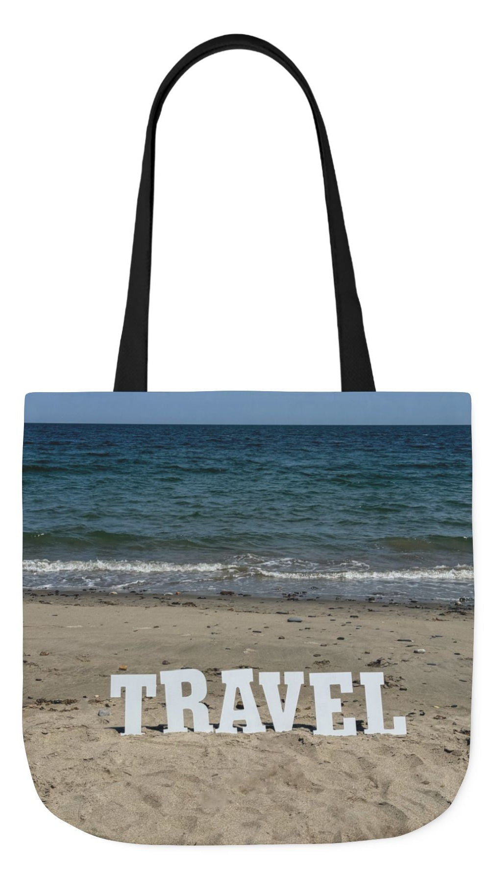 Travel Tote Bag 18” x 18” different print on each side. 5 handle color options. “Seaside & Beach Travel Bag Personalized”