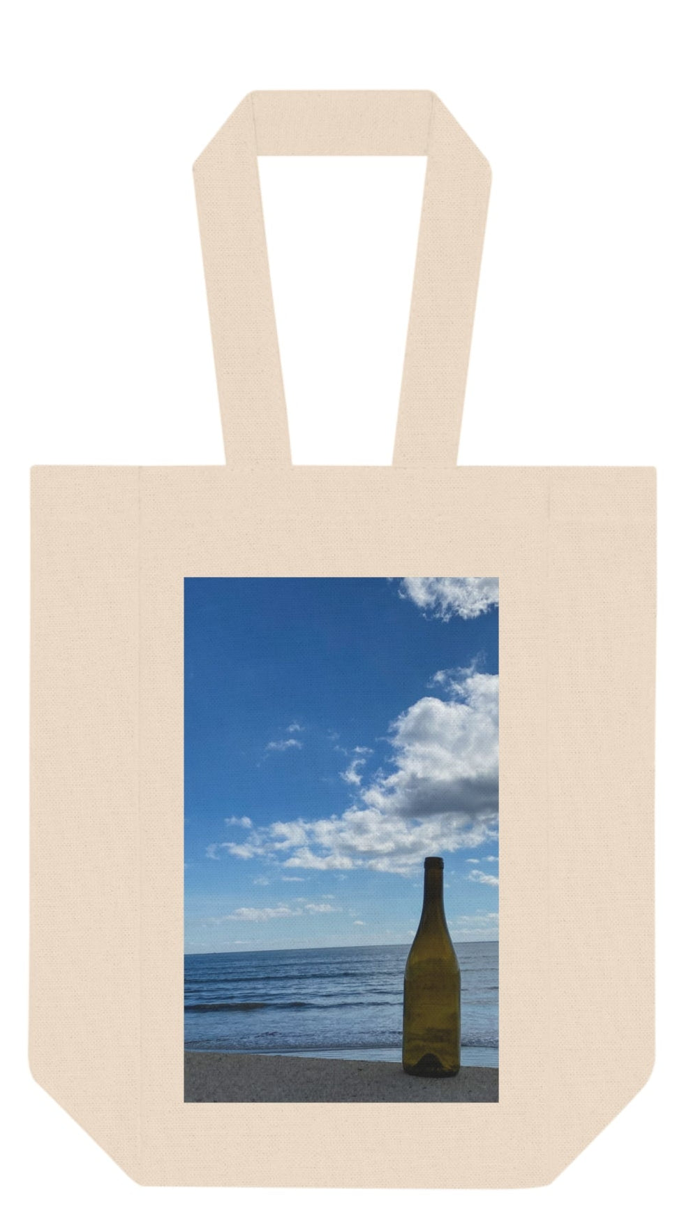 Wine Tote Bag Double (Two Bottles) with Print on One Side. "Shoreline Cloud Bottle"
