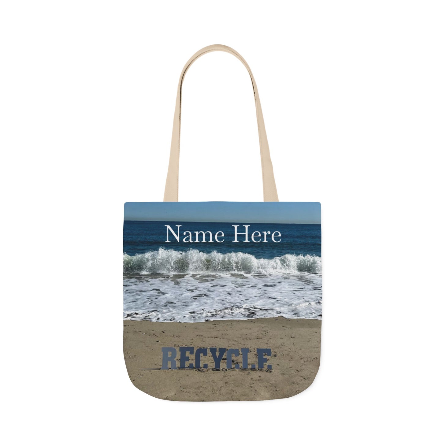Recycle Tote Bag 18” x 18” same print on each side. 5 Handle Color Options. "Beach Recycle Bag Personalized”