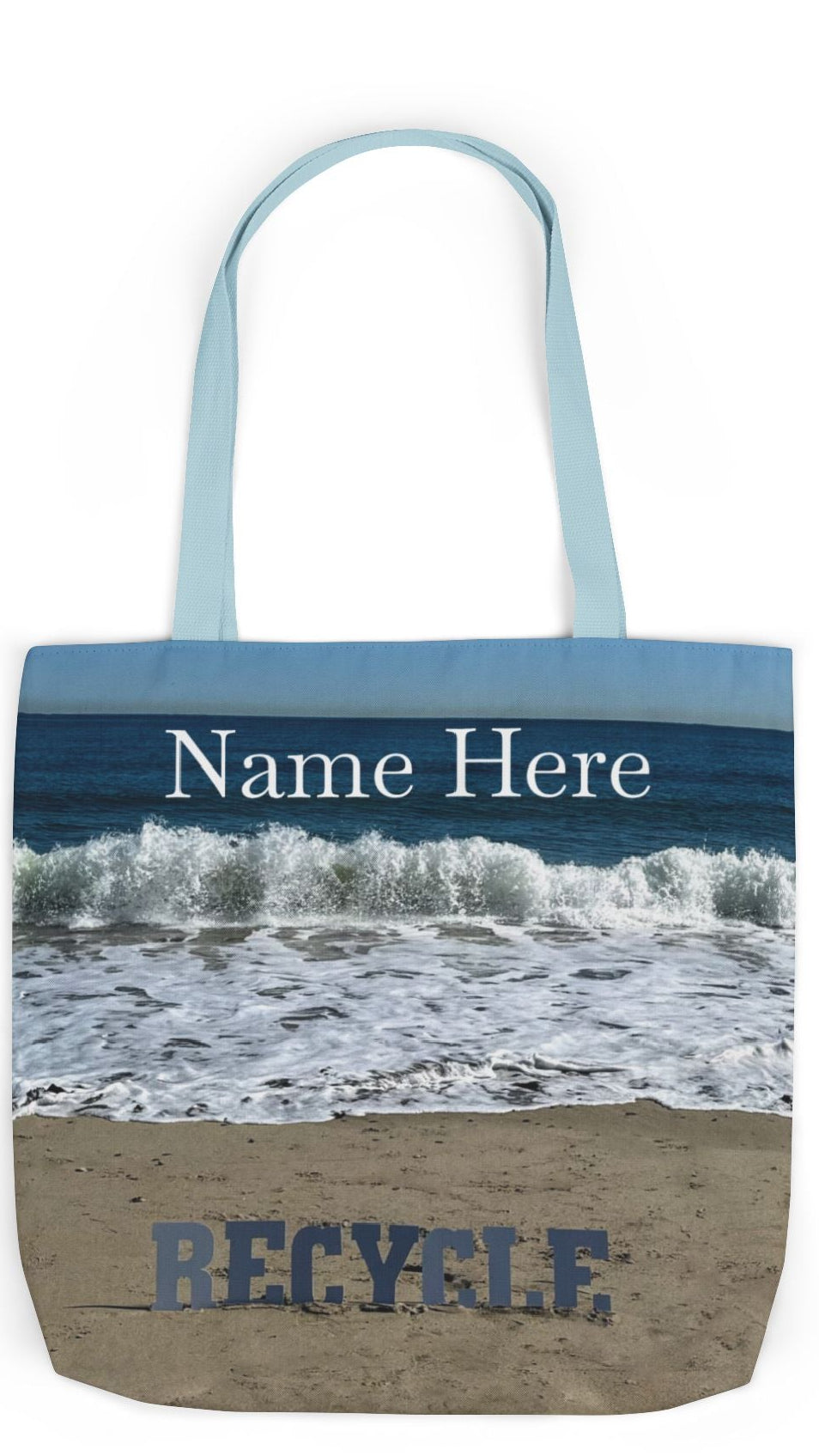 Recycle Tote Bag 18” x 18” same print on each side. 5 Handle Color Options. "Beach Recycle Bag Personalized”