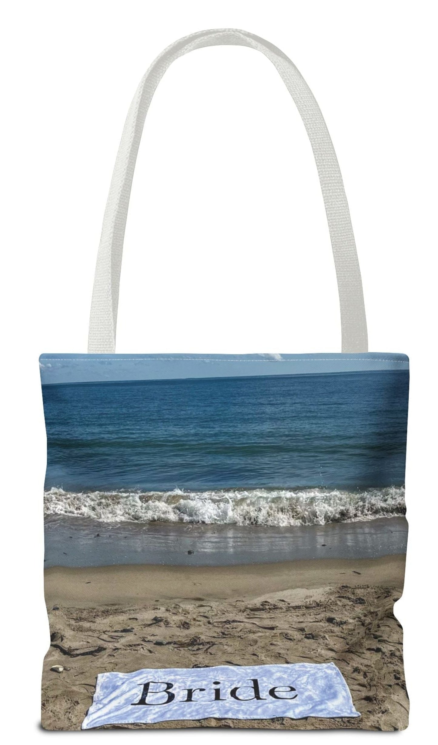 back of personalized bride tote bag beach sand bride bag
