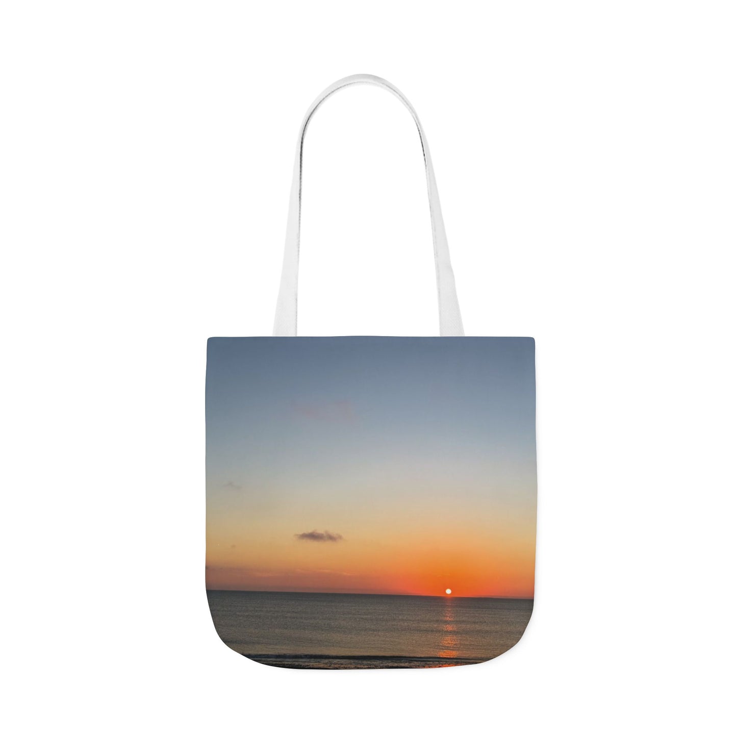 Everyday Tote Bag 18”x 18” different print on each side.5 Handle Color Options. “Seaside Sunrising”