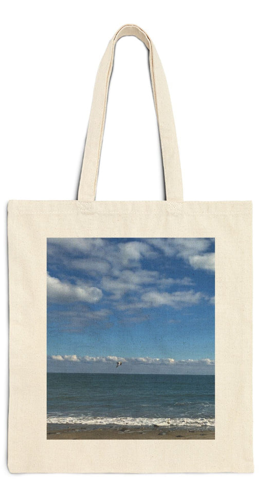 Beach Tote Bag Natural Color 15" x 16" Cotton Canvas Print on One Side. "Shore Bird"