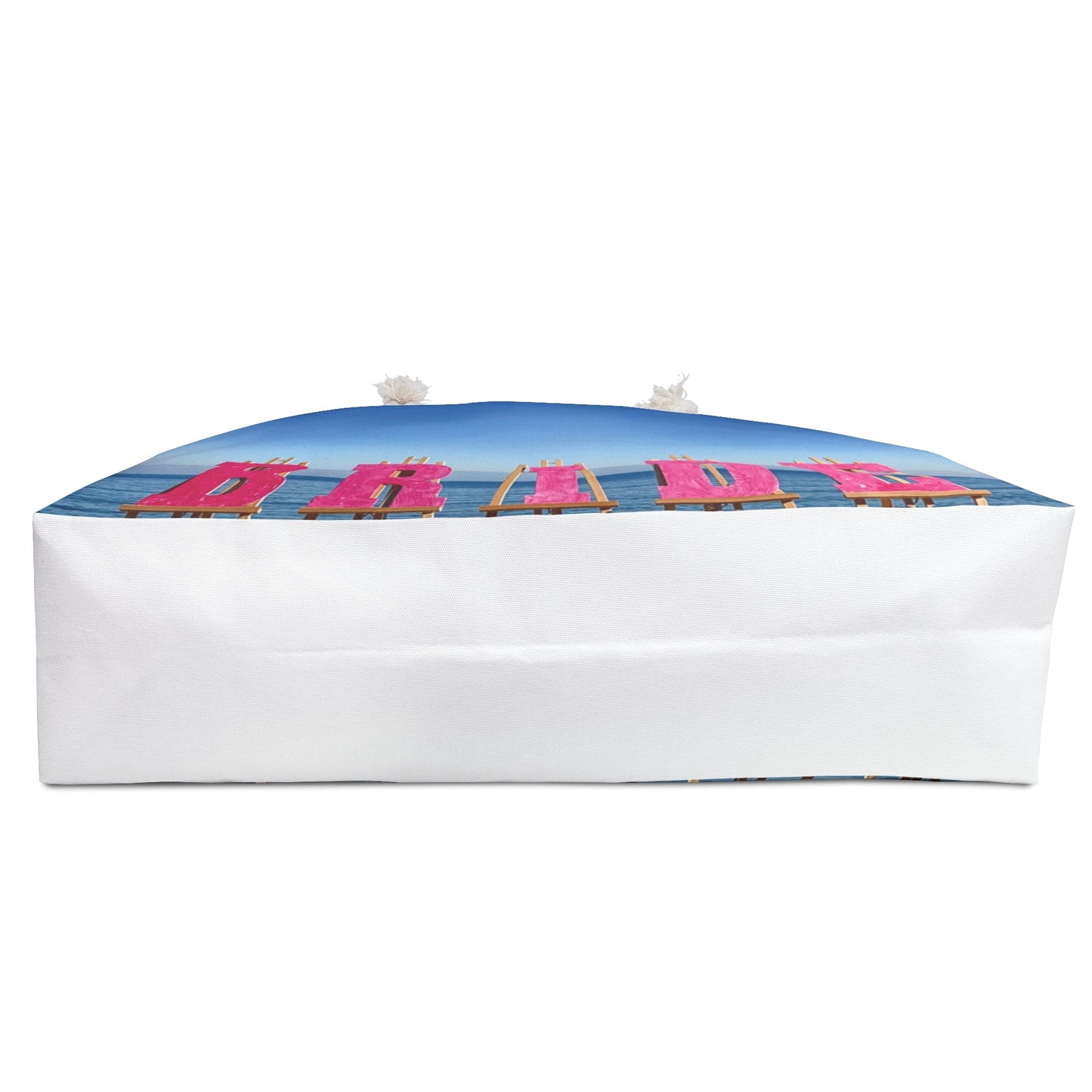 Bride Weekender Bag same print on each side and rope handles. "24 x 13". "Seaside Bride Weekender Bag".