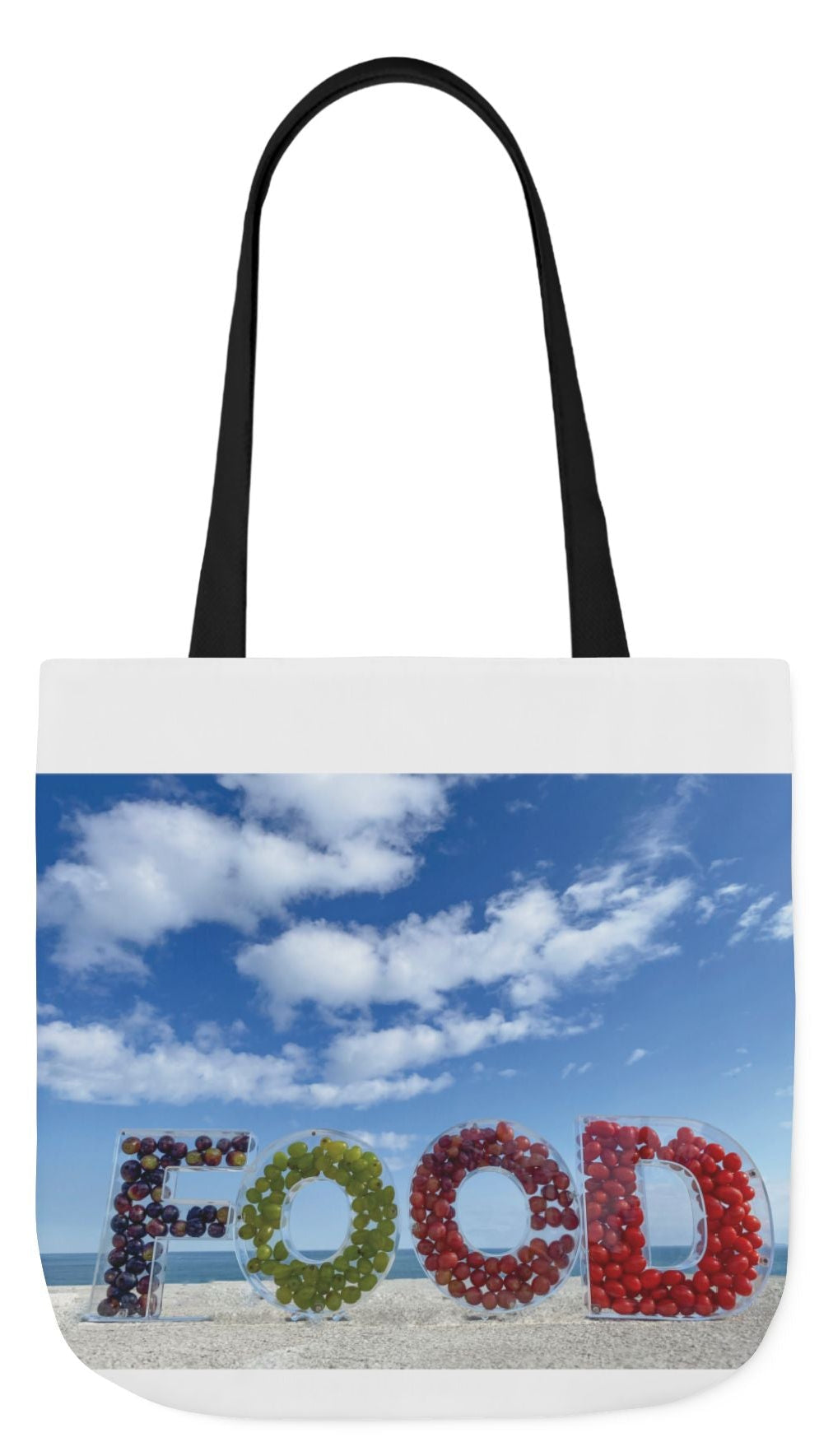 Food Tote Bag 18" x 18" Same Print on Both Sides, 4 Handle Color Options, "Seashore Food Bag"