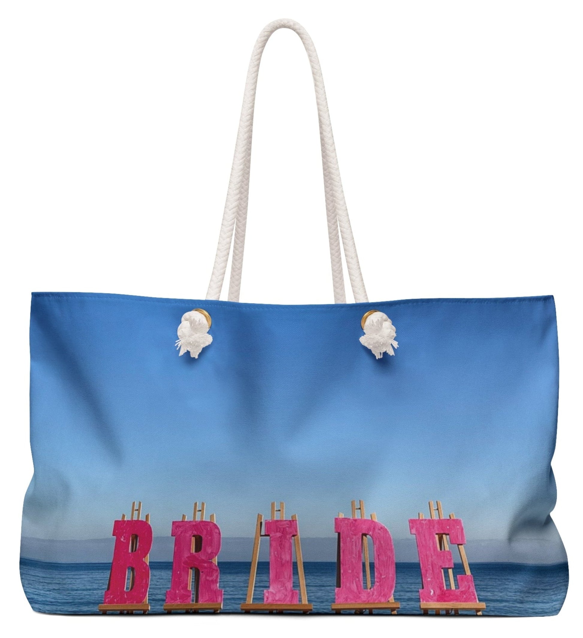 bride weekender tote bag 24x13 with white rope handles