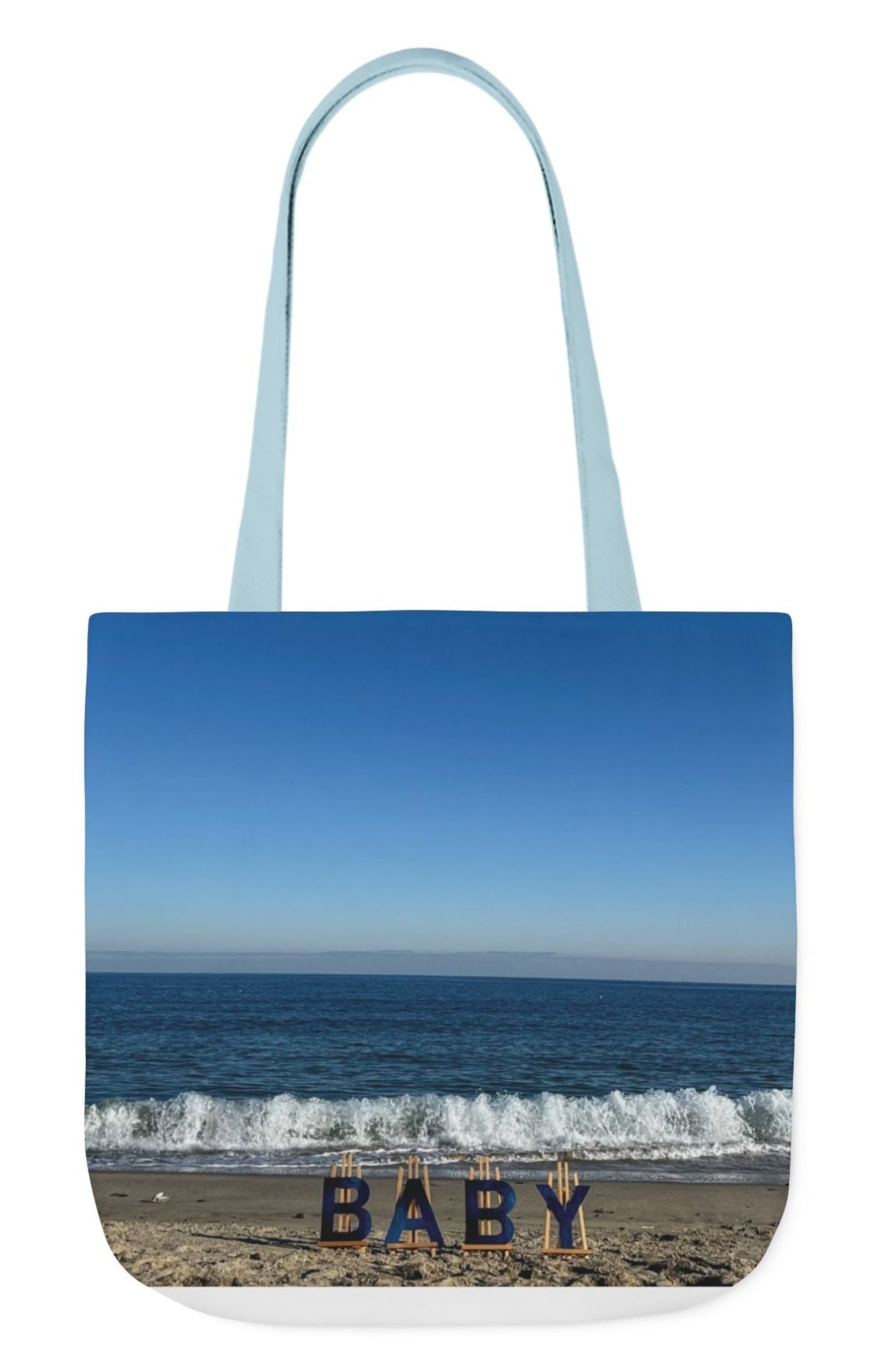 baby tote bag different print on each side 18" x 18" blue handles beach theme