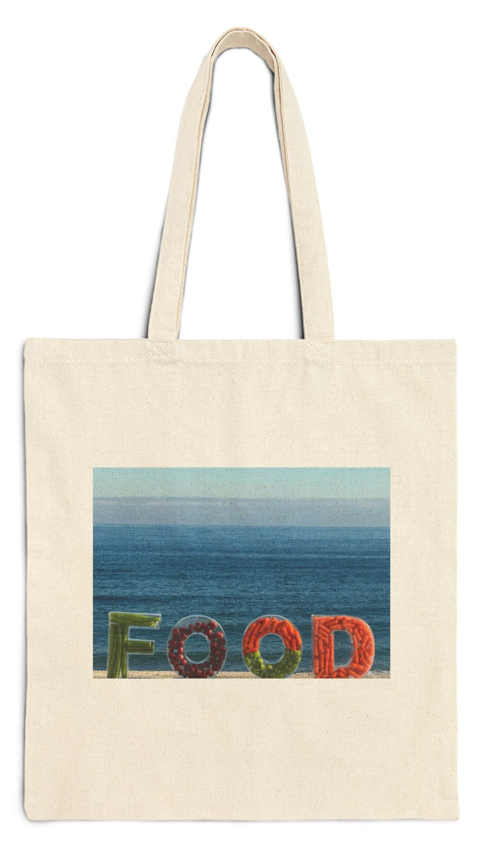 Food Tote Bag Natural Color Cotton Canvas 15" x 16" Print on One Side. "Seaside Veggie Food Bag"