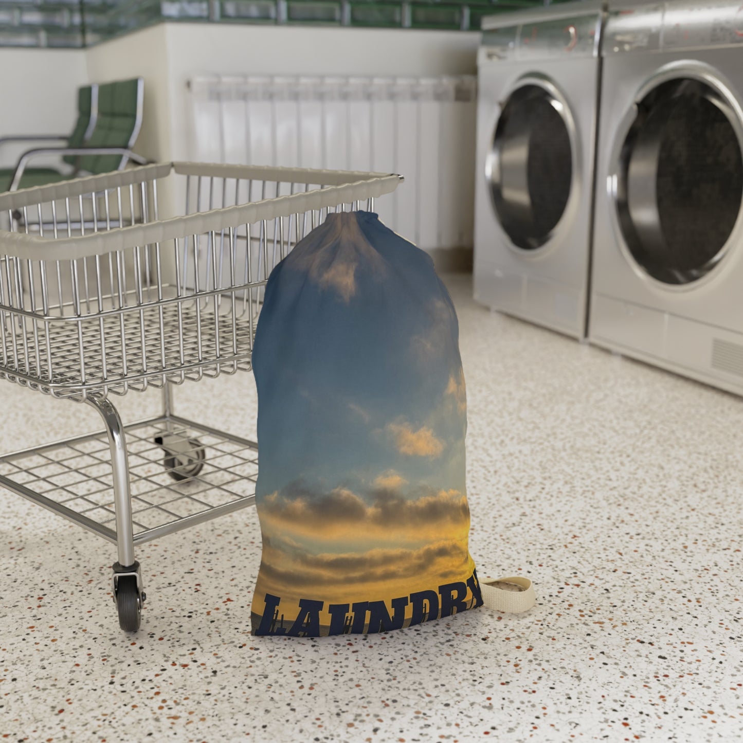 Laundry Bag with a Shoulder Strap and Drawstring 18" x 29” Same Print on Each Side. “Seaside Sunrise Laundry”