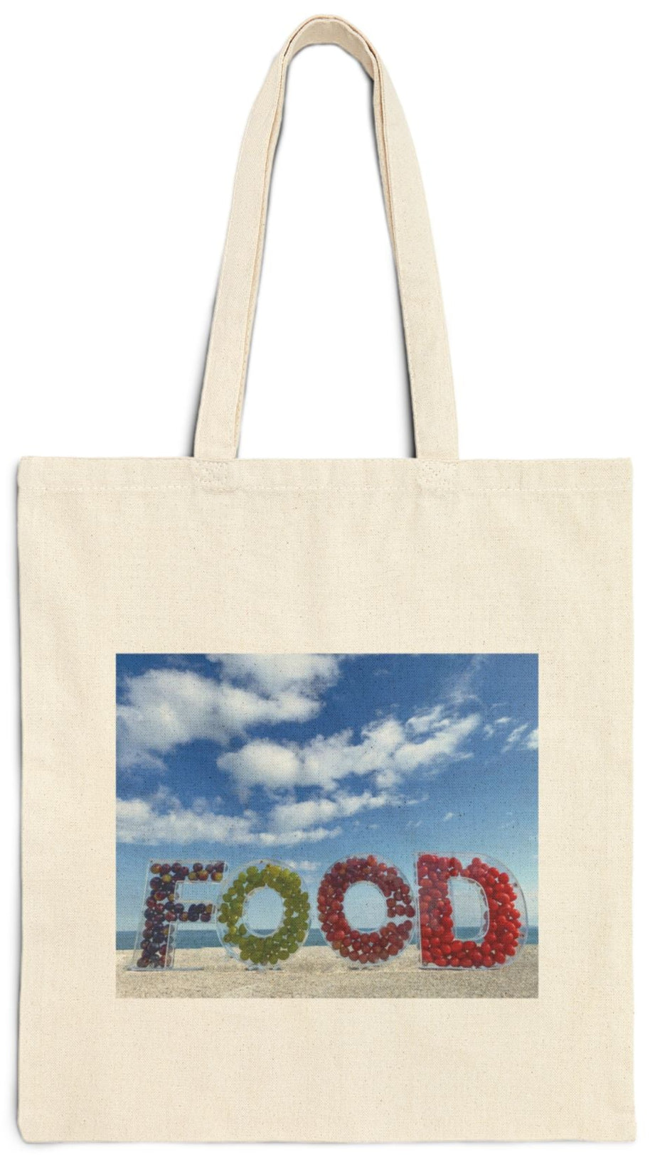 Food Tote Bag Natural Color 15” x 16” Cotton Canvas Different Print on Each Side. "Beachy Food & Seashore Food" Bag.