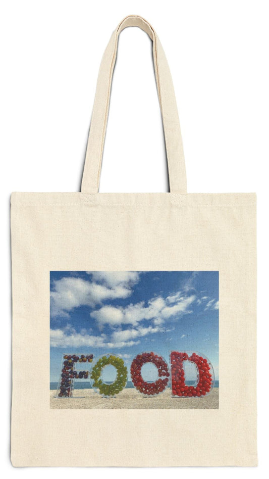 Food Tote Bag Natural Color 15” x 16” Cotton Canvas Different Print on Each Side. "Beachy Food & Seashore Food" Bag.