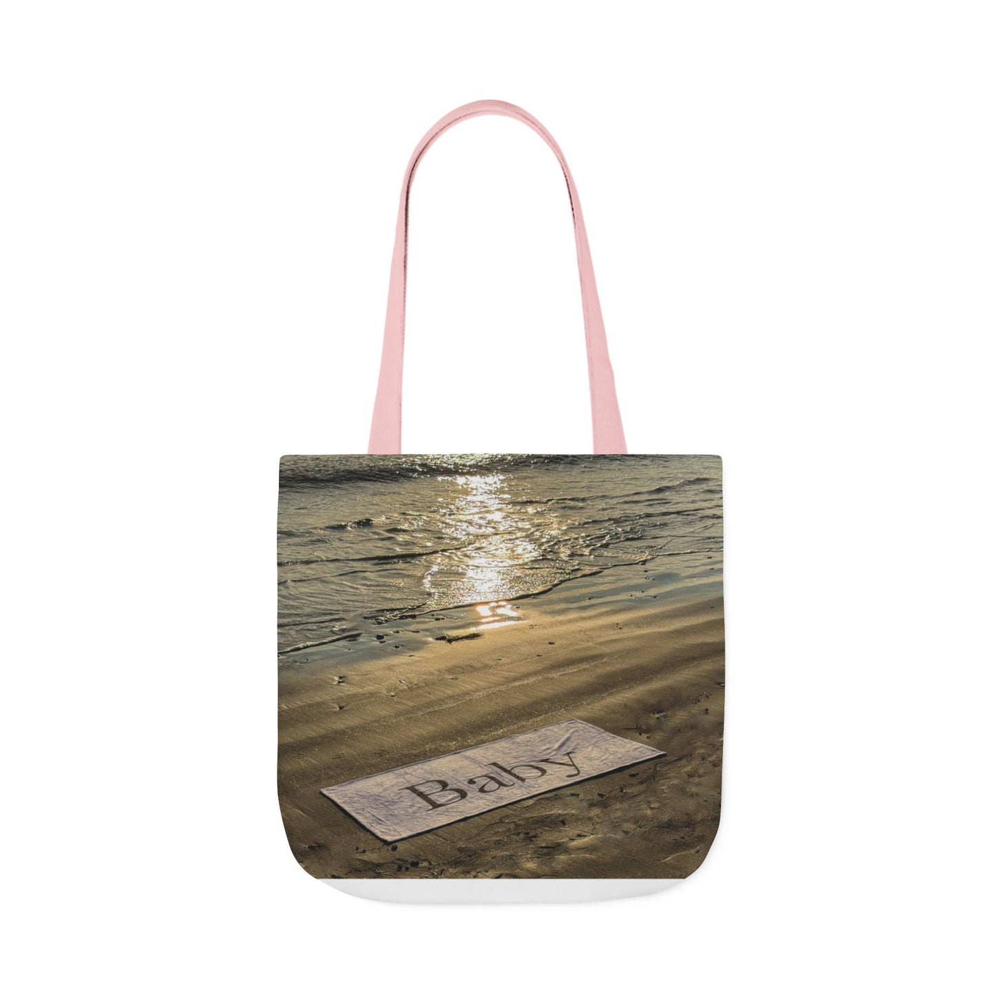 Baby Tote Bag 18" x 18" different print on each side. Handles color choice of White, Blue or Pink. "Daybreak & Sunny Seaside Baby Tote BagPersonalized"