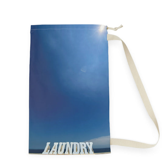 Laundry Bag with Shoulder Strap and Drawstring. 18" x 29" Same Print on Each Side “Seaside Reflections Laundry”