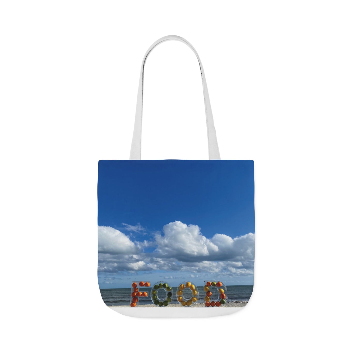 Food Tote Bag 18" x 18" with the Same Print on Both Sides and 4 handle color options. "Beachy Food Bag"