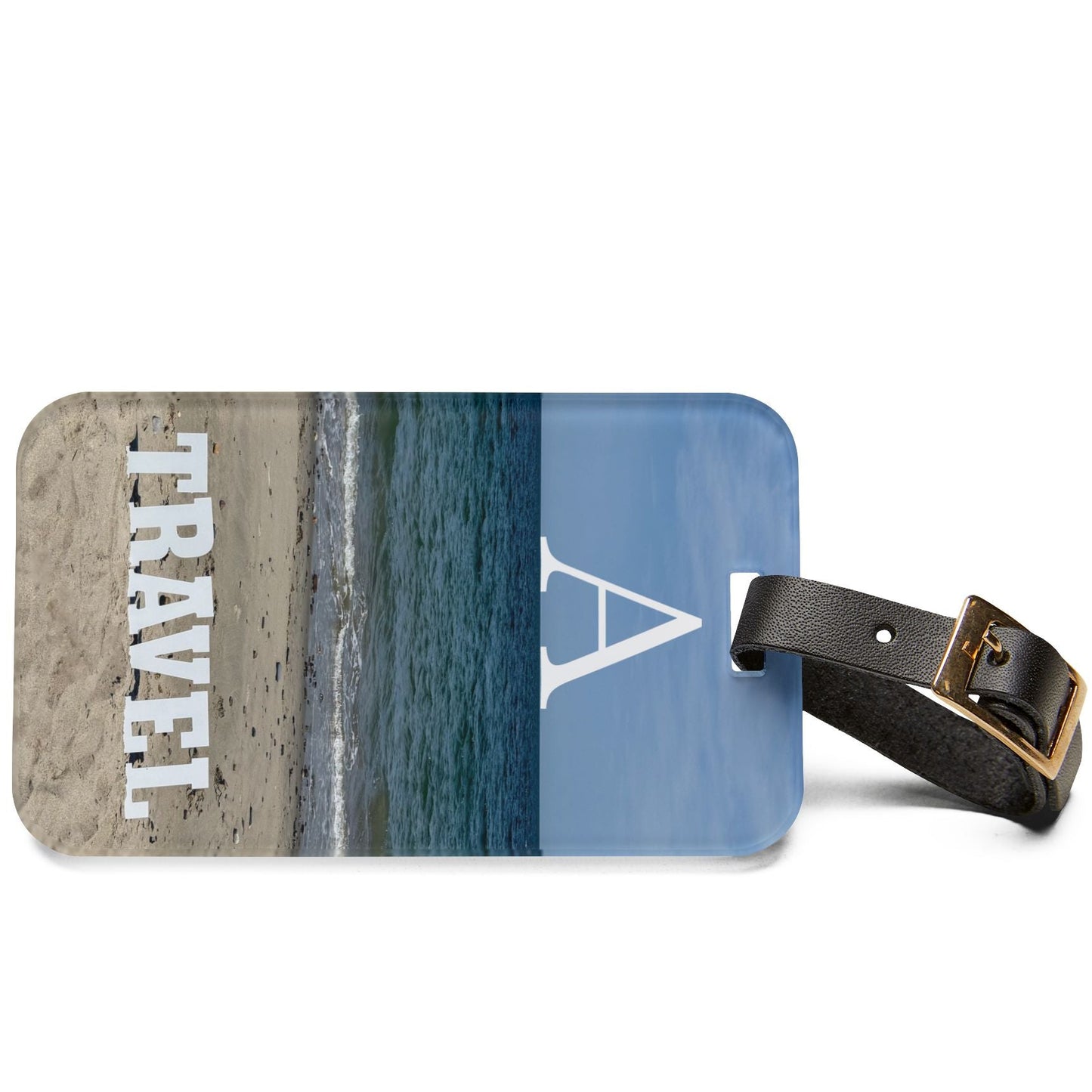 Acrylic Luggage Tag With Strap and info Card on the Back. (Personalized) "Beach Travel Tag"