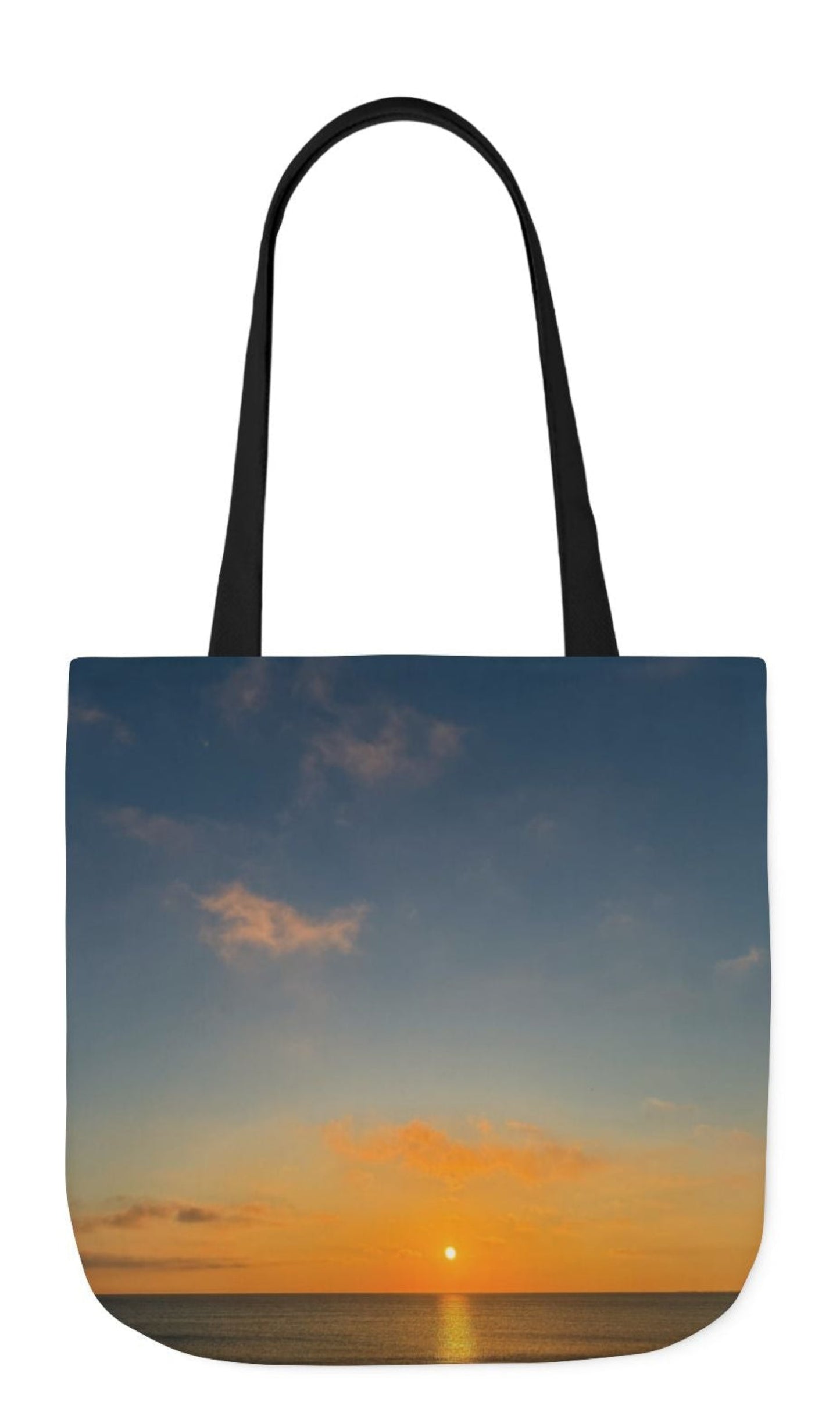 pet's name tote bag 13 x 13 black handles seaside sunrising