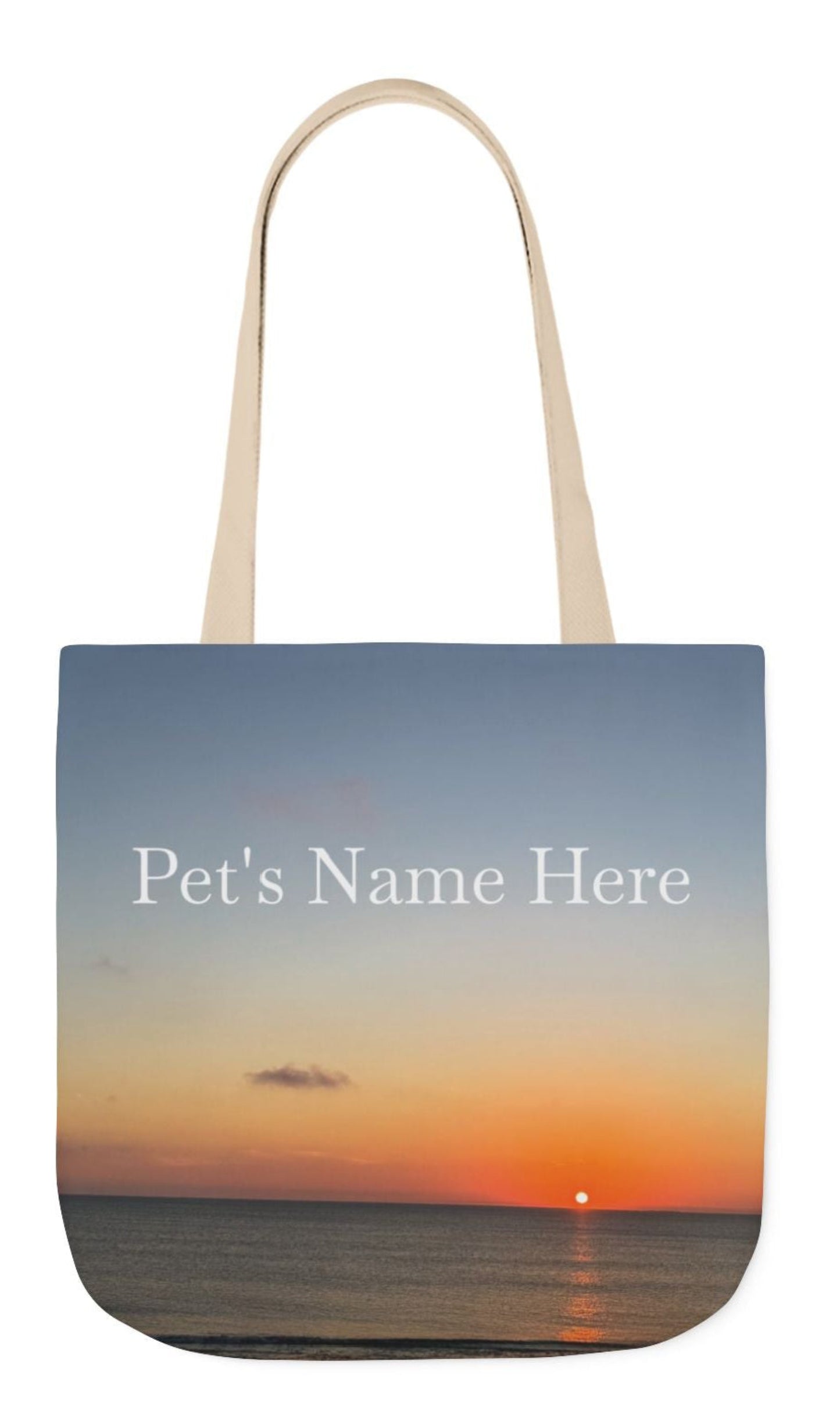 pet's name tote bag 13 x 13 pink handles seaside sunrising