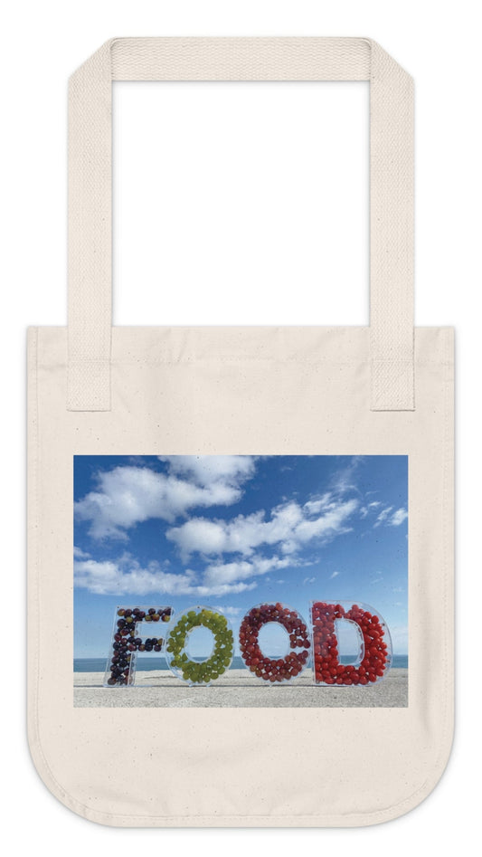 Food Tote Bag Organic Cotton Canvas"14.50 x 12.50" (Print on One Side) Colors: Natural, Black, Blue. "Seashore Food Bag".