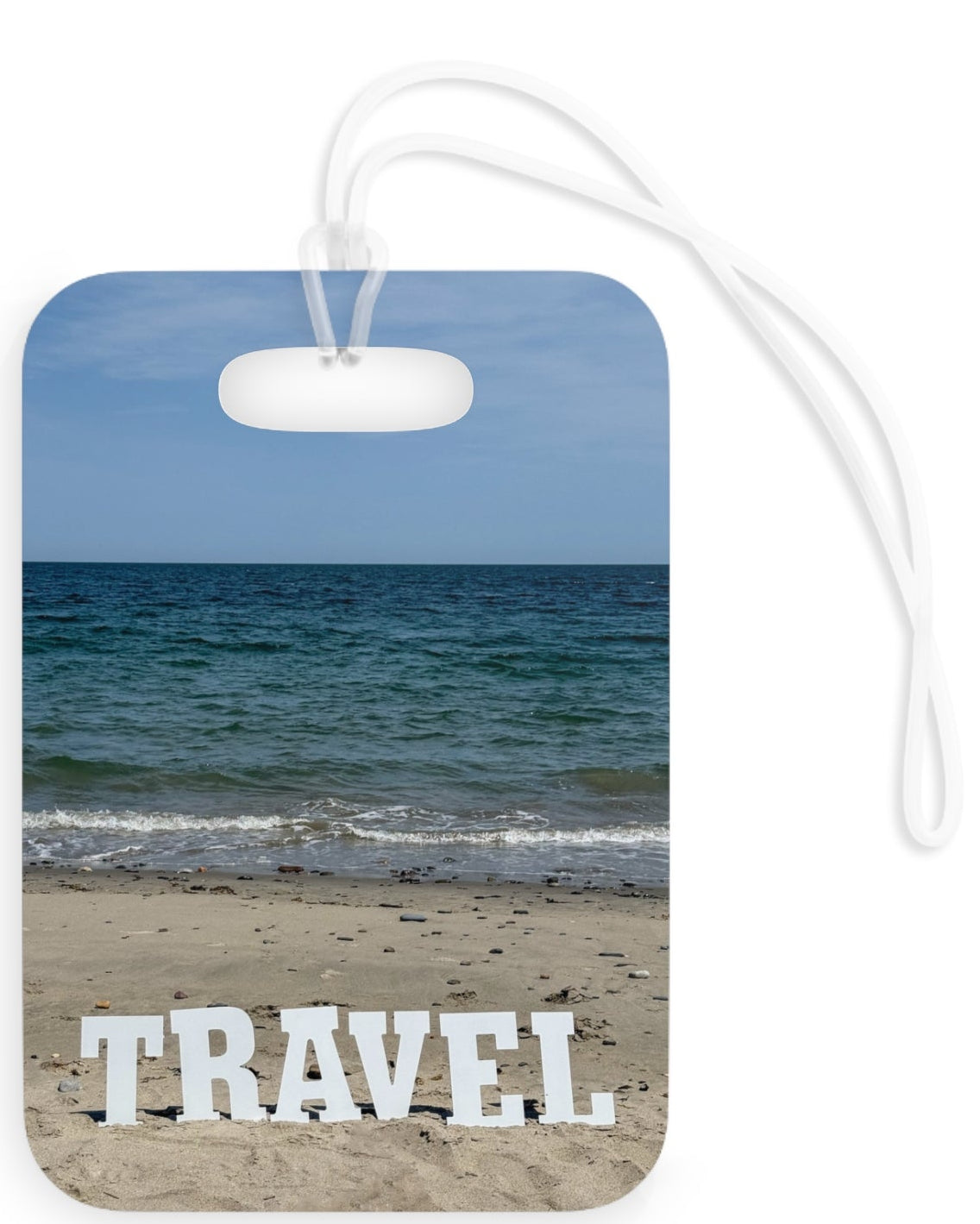 Plastic Luggage Tag Different Print on each side with a Glossy Finish and clear Acrylic tie. (Personalized) "Seaside & Beach Travel Tag"