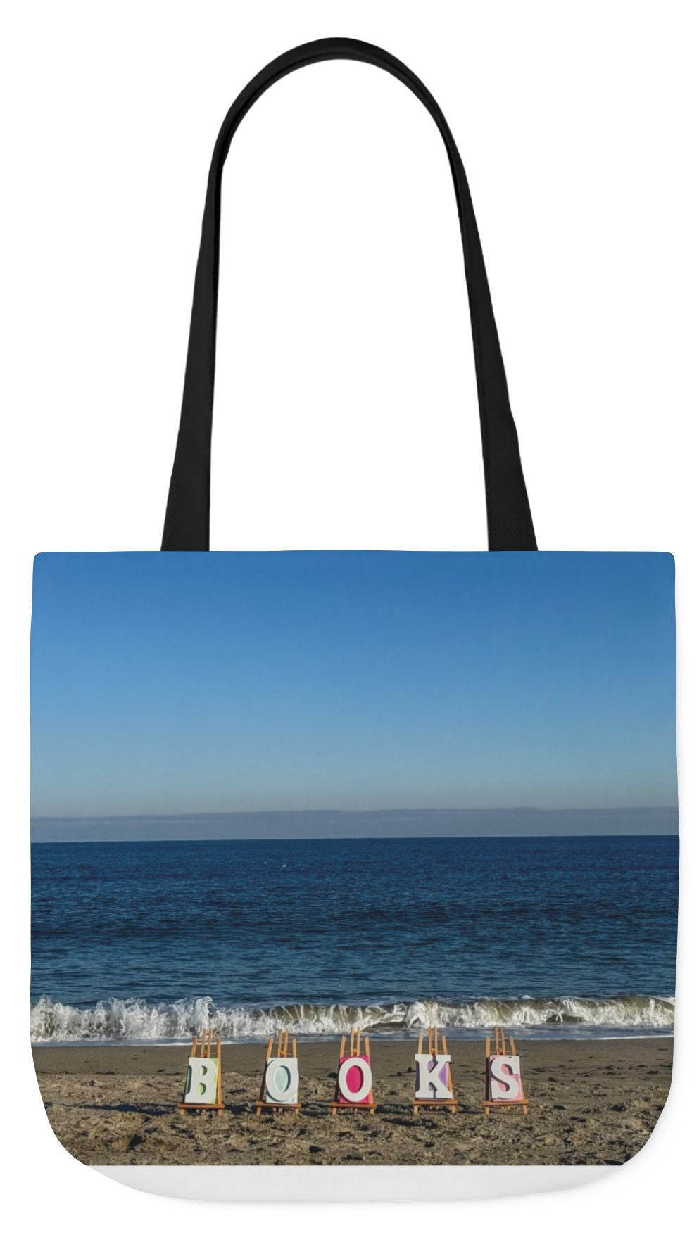 Book Tote Bag 18” x 18” different print on each side.5 Handle Color Options. “Seaside & Beachfront Book Tote Bag”