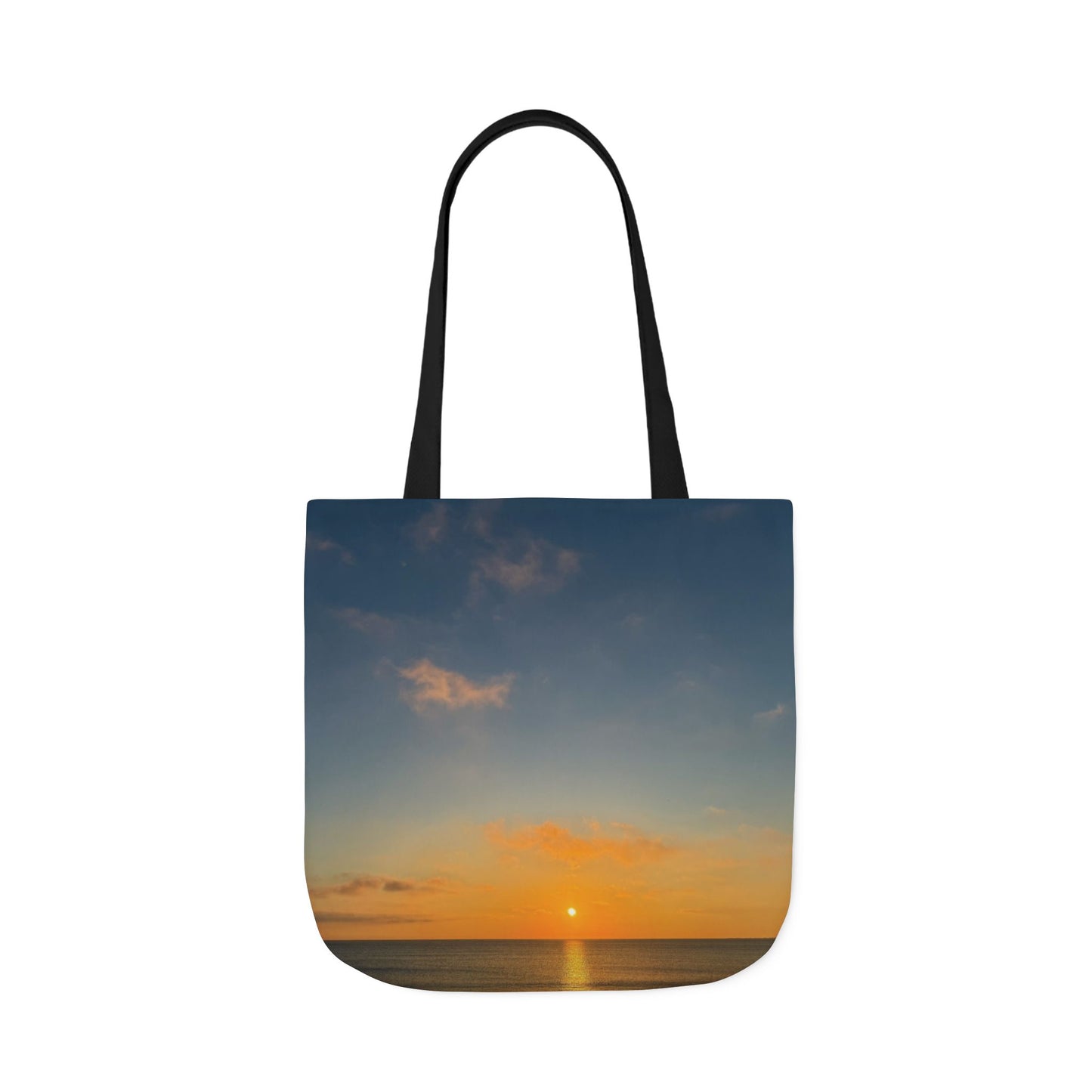 Everyday Tote Bag 18”x 18” different print on each side.5 Handle Color Options. “Seaside Sunrising”