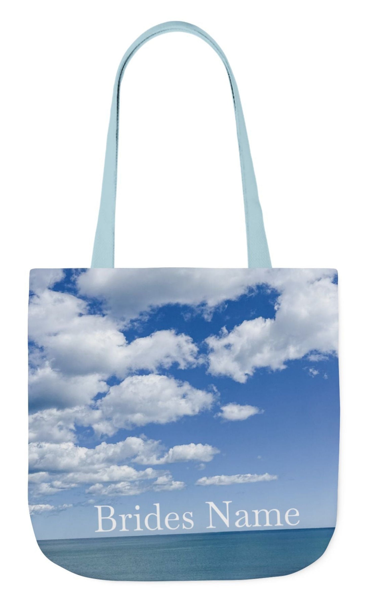 bride tote bag with blue handles 18 x 18