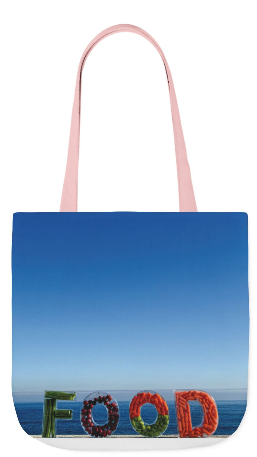 Food Tote Bag 18" x 18" Same Print on Both Sides, 4 Handle Color Options, "Seaside Veggie Food Bag"