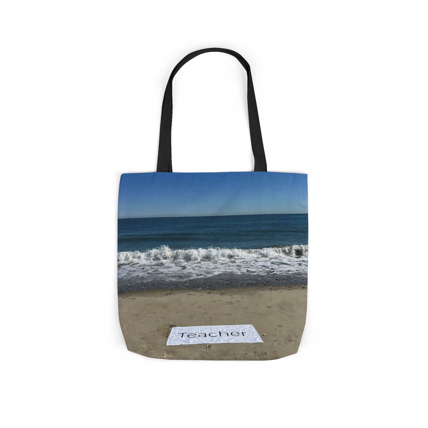 Teacher Tote Bag 18” x 18”  same print on each side. 5 Handle Color Options. “Beachfront Teacher Bag”