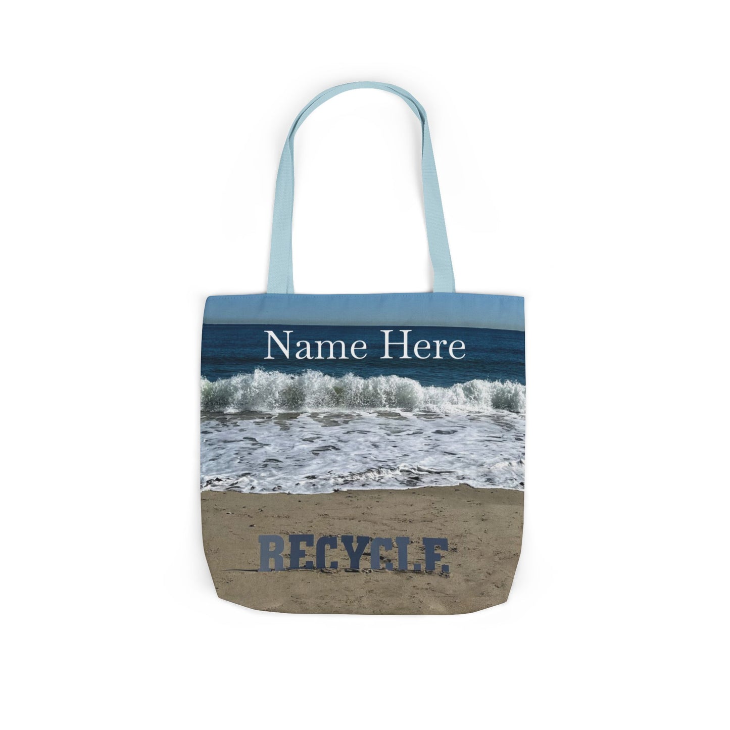 Recycle Tote Bag 18” x 18” same print on each side. 5 Handle Color Options. "Beach Recycle Bag Personalized”