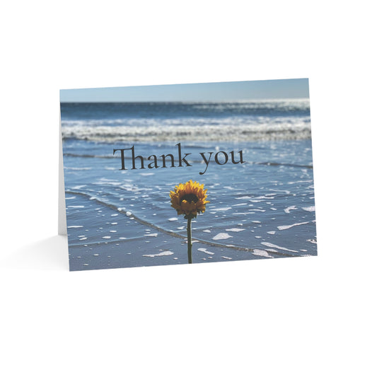 Set of 10 Thank You cards with matching envelopes and a Matte Finish. “Seaside Flower”