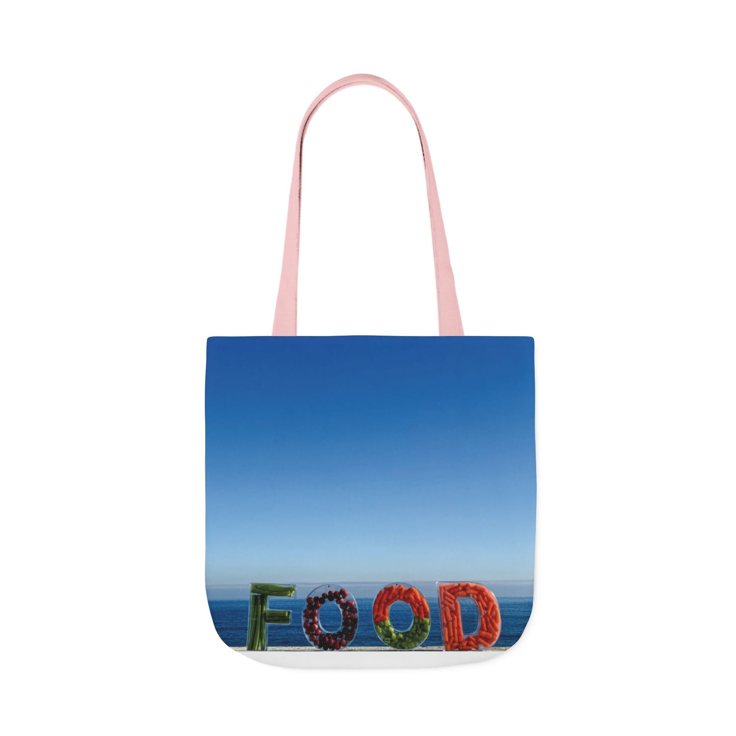 Food Tote Bag 18" x 18" Same Print on Both Sides, 4 Handle Color Options, "Seaside Veggie Food Bag"