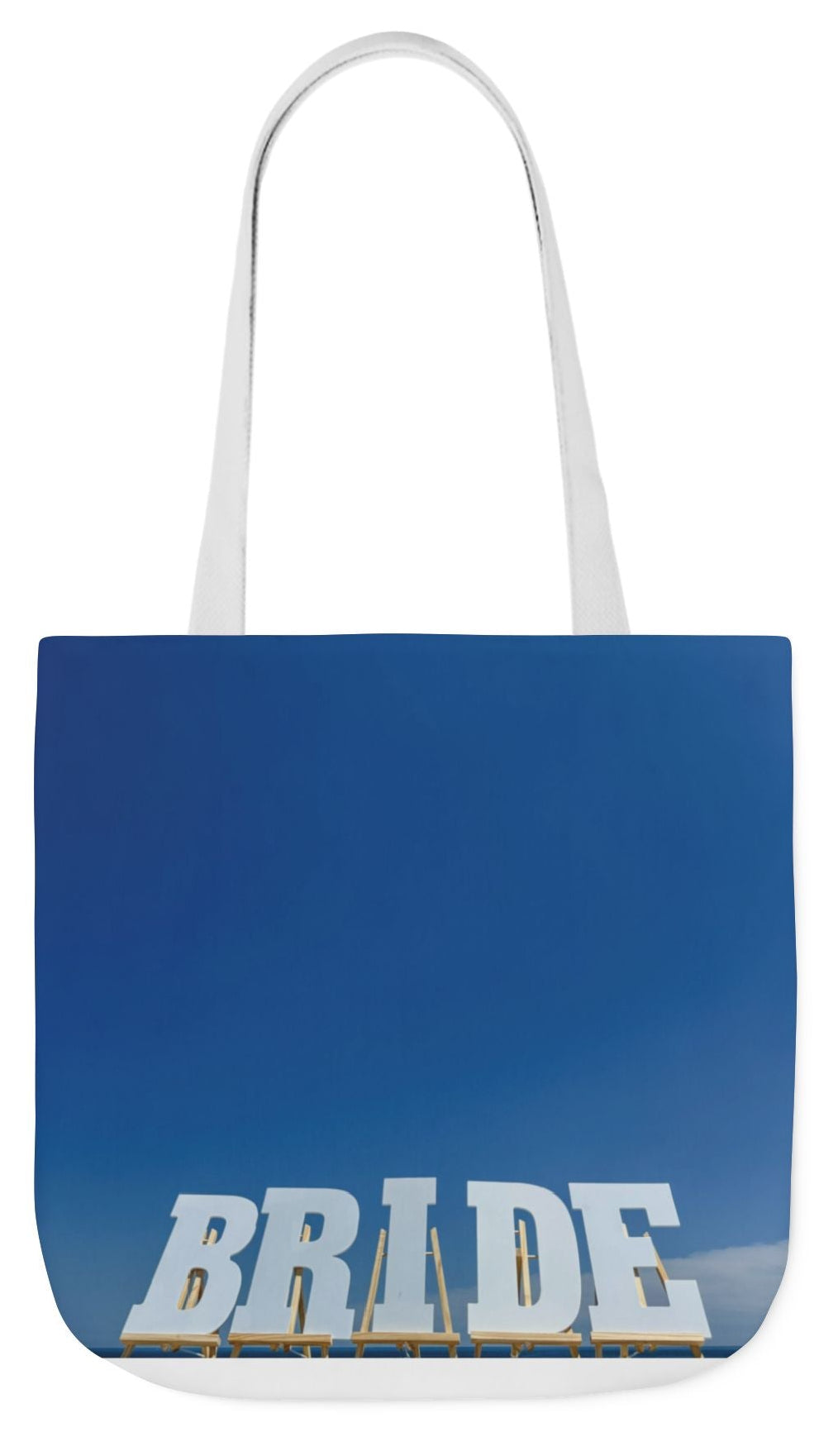 Bride Tote Bag 18" x 18" same print on each side. Pink or White handle option. "Bright Sky Bride Bag Personalized”