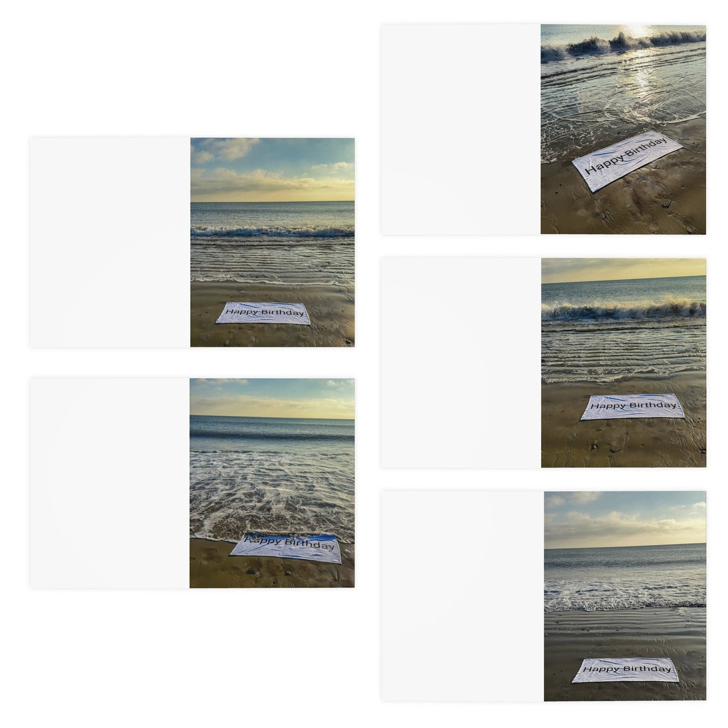 Set of 5 Different Beachside Birthday Cards with envelopes.