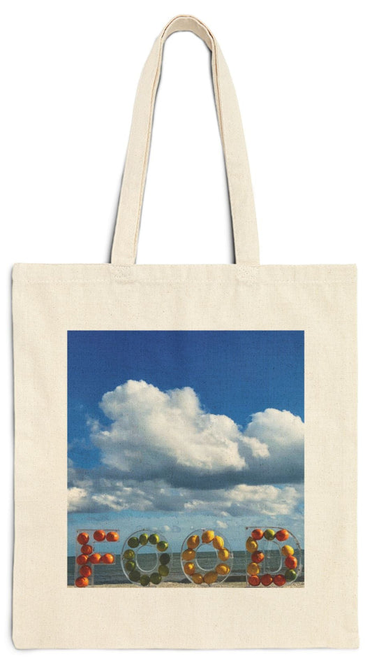 Food Tote Bag Natural Color 15” x 16” Cotton Canvas Different Print on Each Side. "Beachy Food & Seashore Food" Bag.