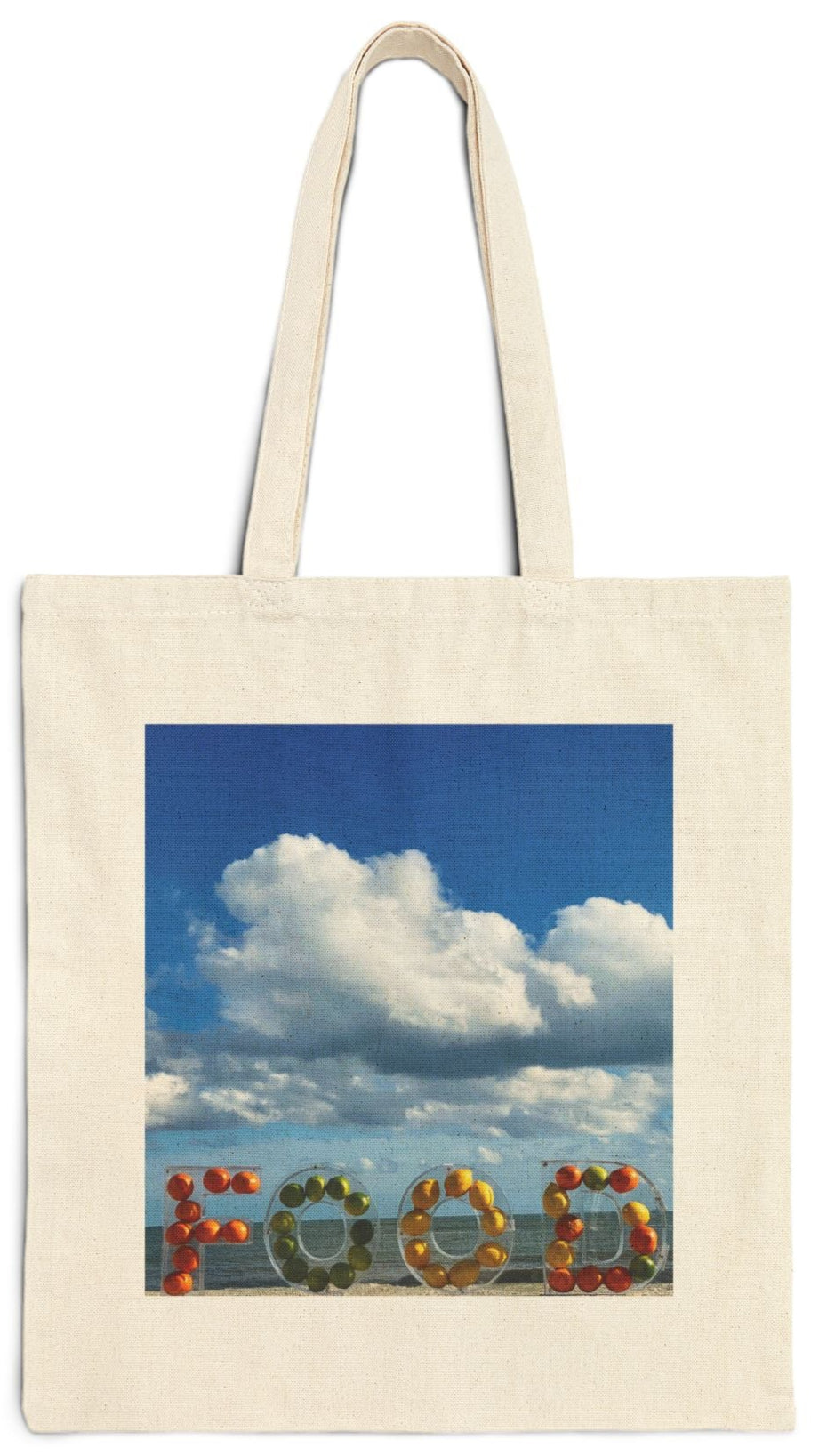 Food Tote Bag Natural Color 15” x 16” Cotton Canvas Different Print on Each Side. "Beachy Food & Seashore Food" Bag.