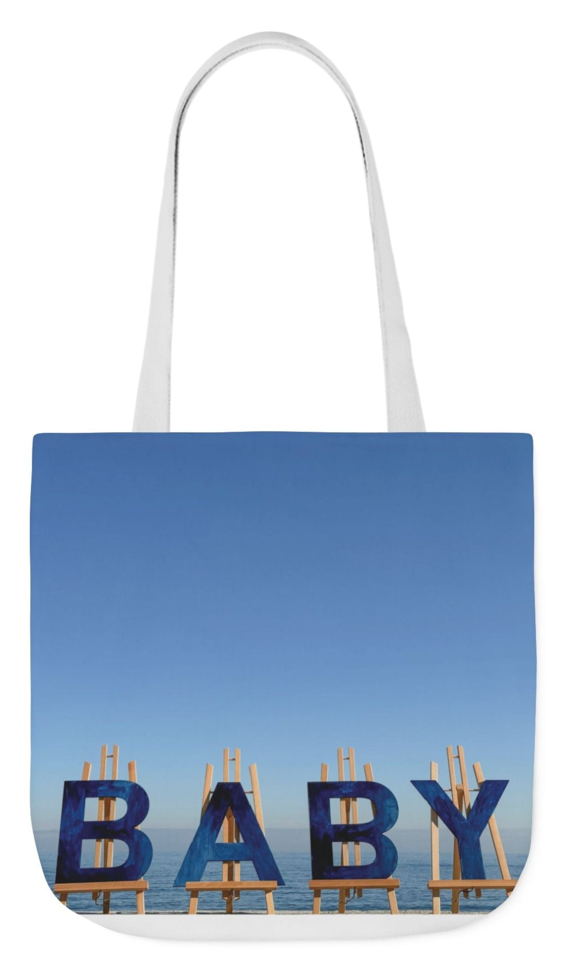 baby boy tote bag blue handles 18" x 18" double sided print baby gift