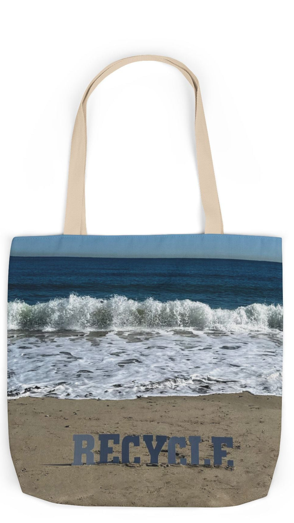 Recycle Tote Bag 18” x 18” same print on each side. 5 Handle Color Options. "Beach Recycle Bag Personalized”