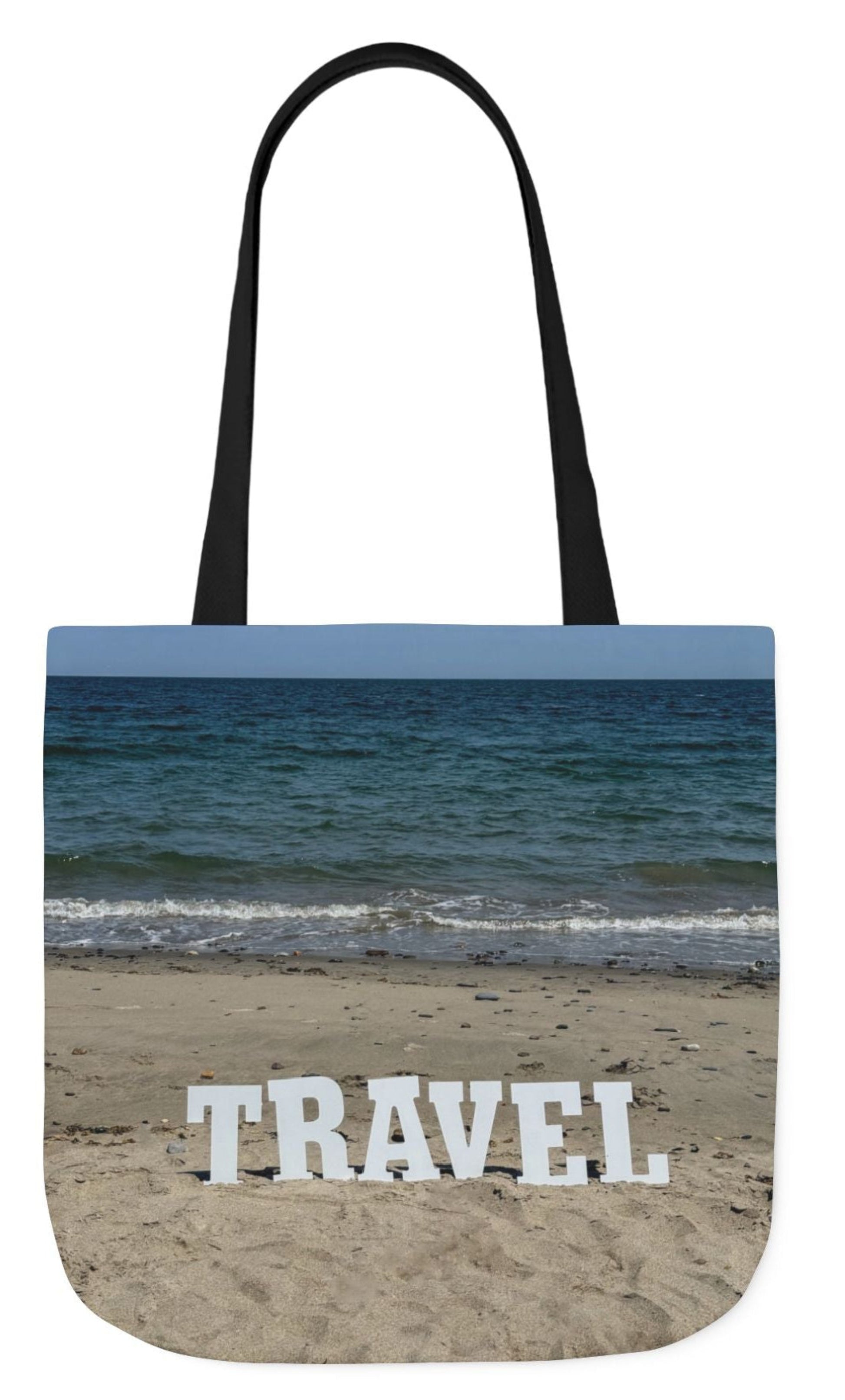 double sided travel tote bag with black handles 18 x 18