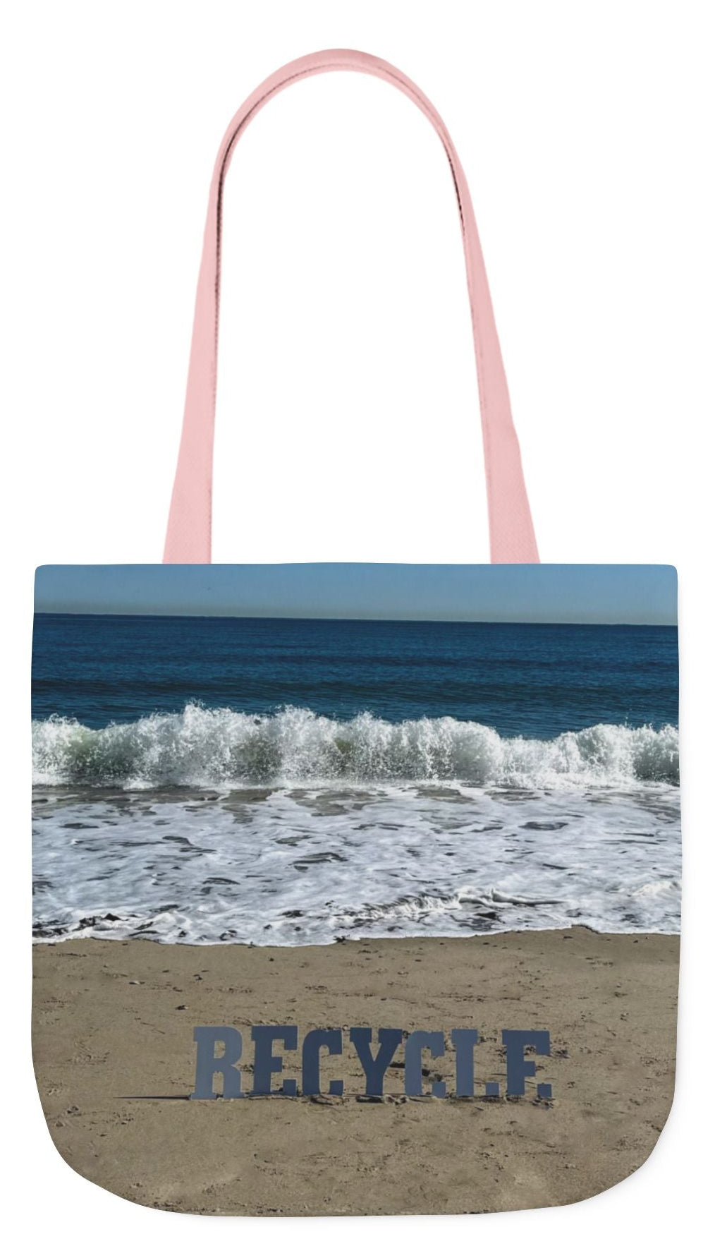 Recycle Tote Bag 18” x 18” same print on each side. 5 Handle Color Options. "Beach Recycle Bag Personalized”