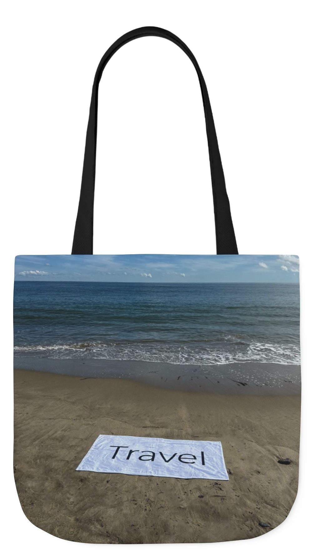 Travel Tote Bag 18” x 18” same print on each side. 4 Handle Color Options. “Beachfront Travel Bag Personalized”