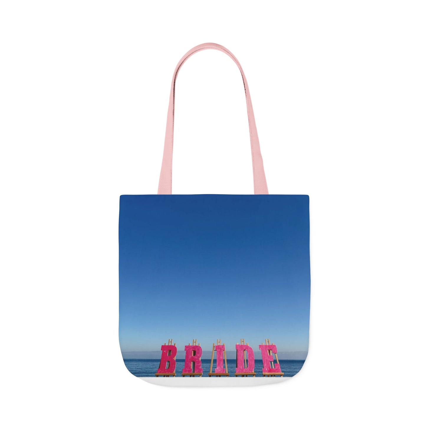 Bride Tote Bag 18" x 18" same print on each side. Pink or white handle choice. "Seaside Bride Bag Personalized"