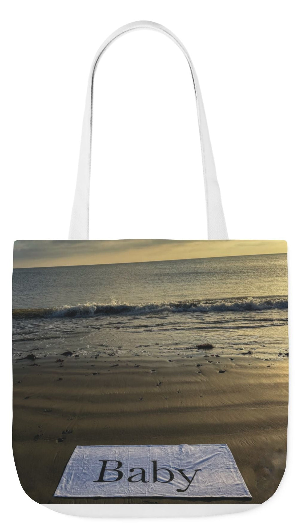 Baby Tote Bag 18" x 18" same print on each side. White, Blue or Pink Handles Option. "Daybreak Baby Tote Bag"