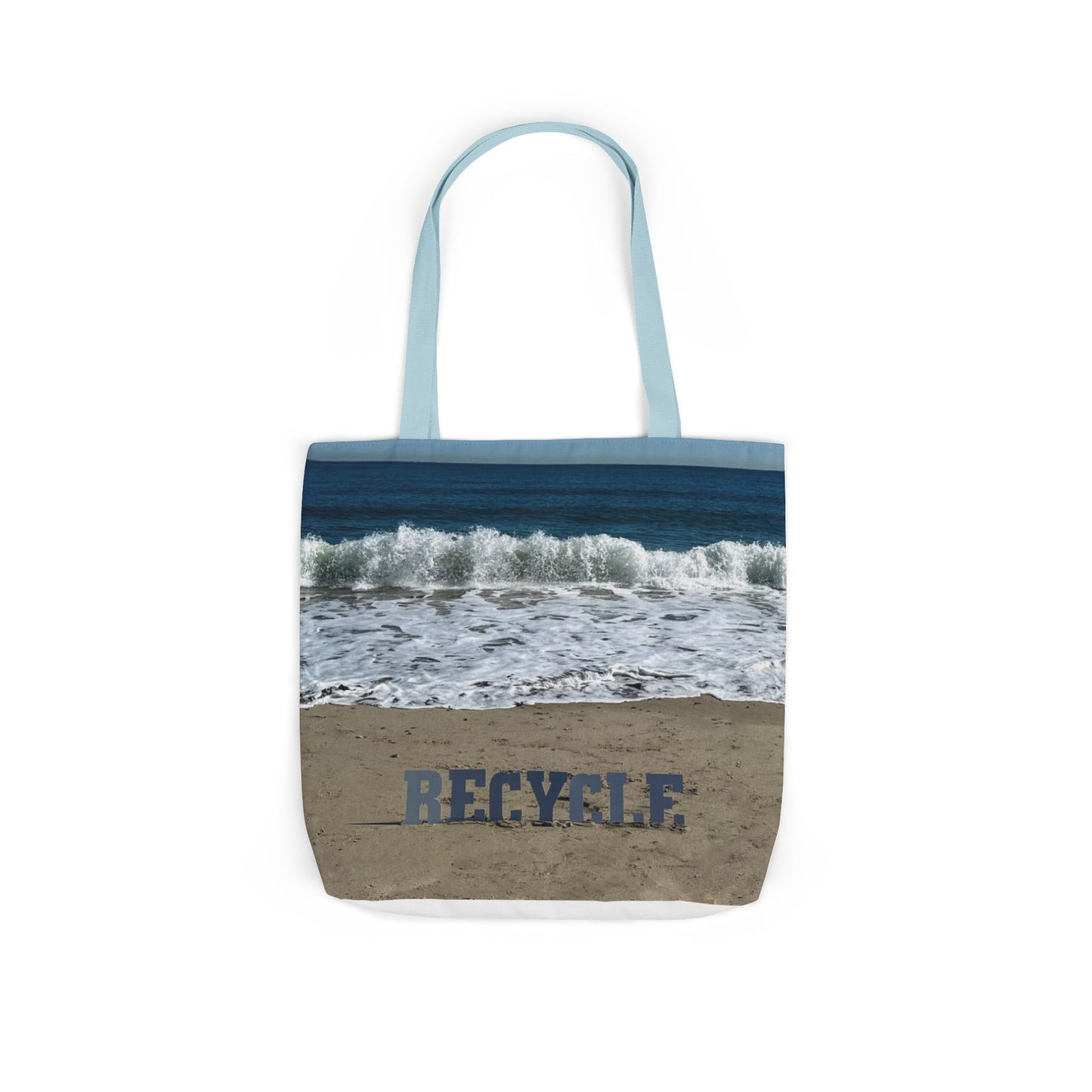 Recycle Tote Bag 18" x 18" different print on each side. 5 Handle Color Options. "Beach Recycle & Seaside Recycle Bag Personalized”