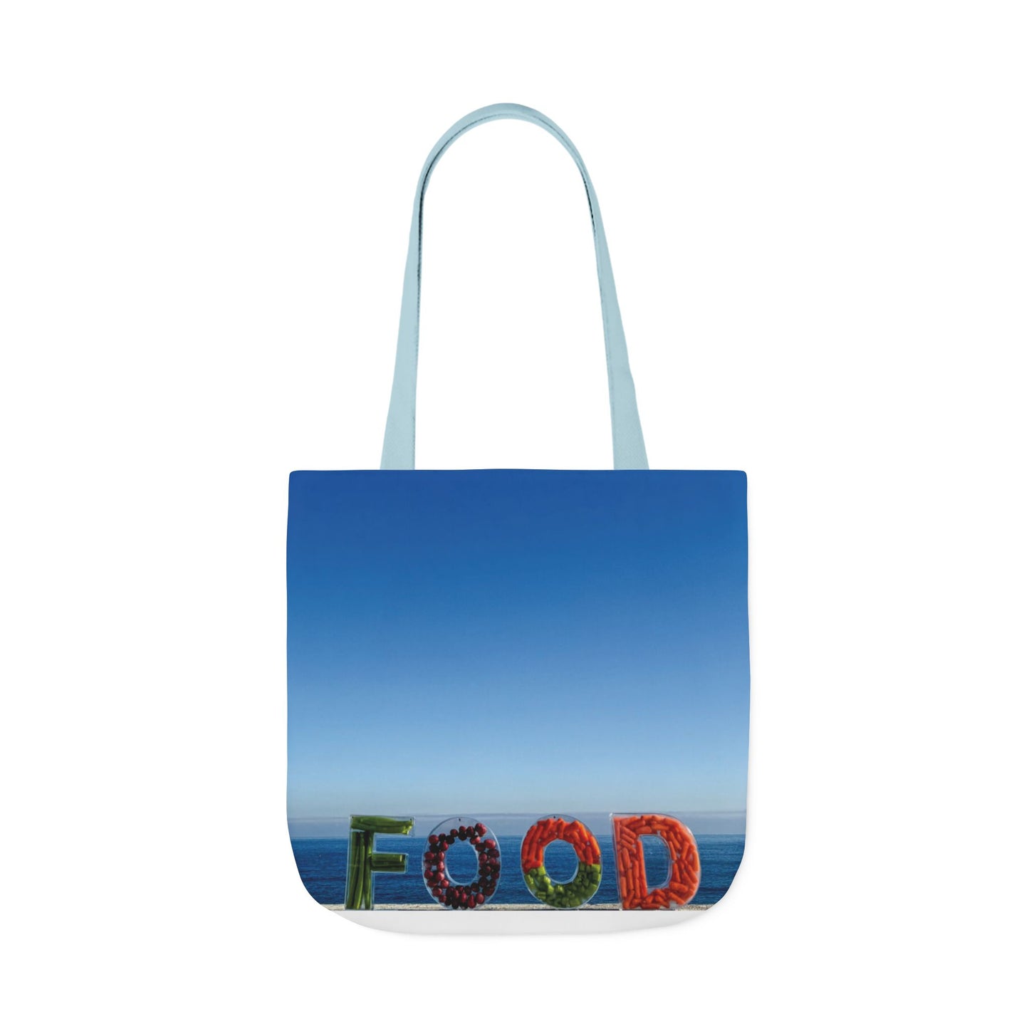 Food Tote Bag 18" x 18" Same Print on Both Sides, 4 Handle Color Options, "Seaside Veggie Food Bag"