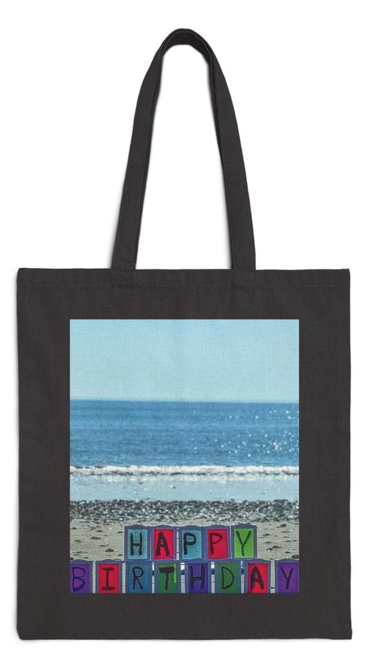 Birthday Tote Bag Black 15" x 16" Cotton Canvas Print on One Side. "Seaside Birthday"