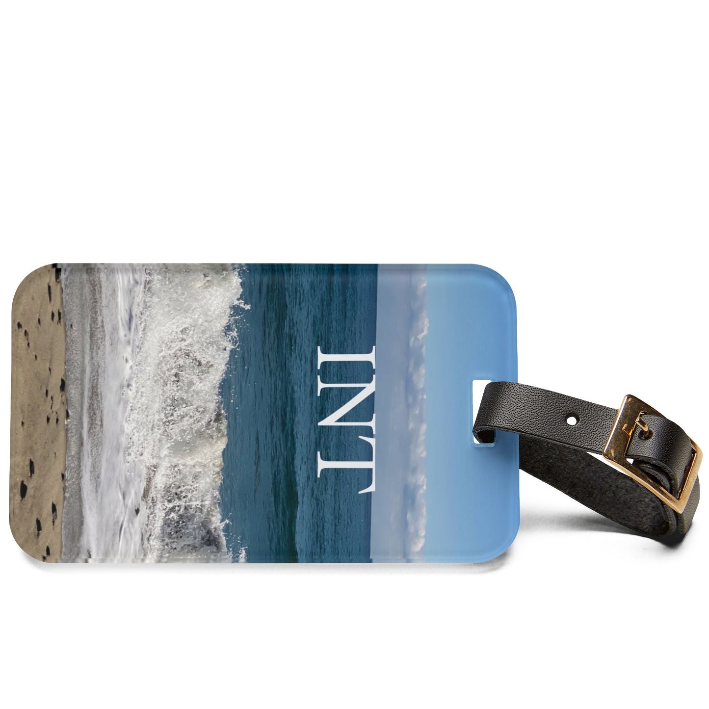 Acrylic Luggage Tag With Strap and info Card on the Back. (Personalized) "Big Waves Travel Tag"