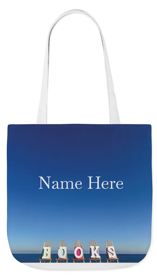 Book Tote Bag 18” x 18” different print on each side.5 Handle Color Options. “Seaside & Beachfront Book Tote Bag Personalized”