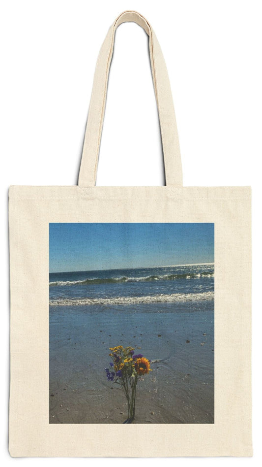 Floral Tote bag Natural Color 15" x 16" Cotton Canvas Print on One Side. "Beachy Flowers"